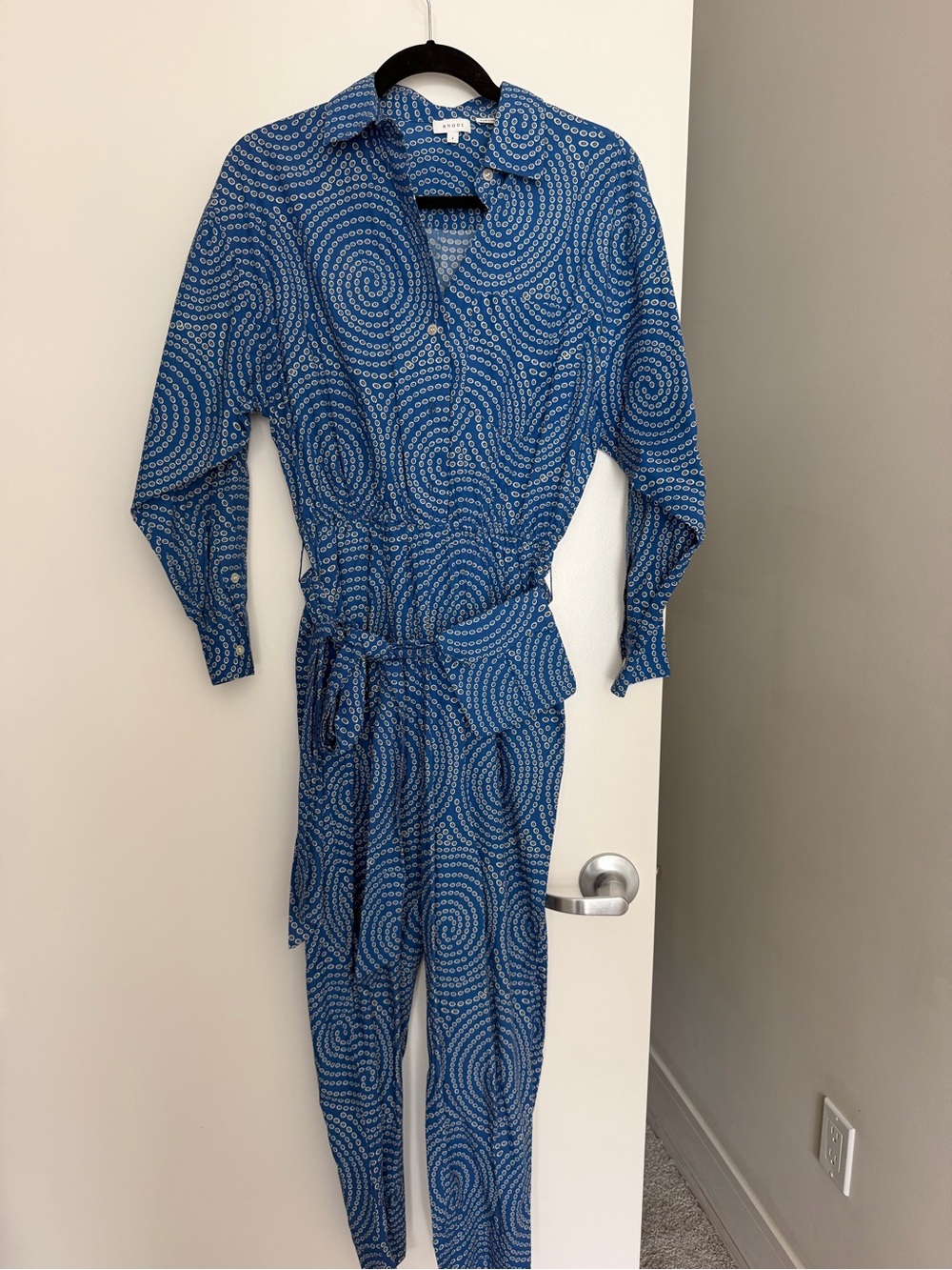 RHODE Blue Swirl Print Long-Sleeve Jumpsuit